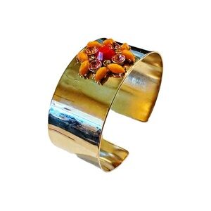 Jewel Adorned Gold dainty Metal Cuff